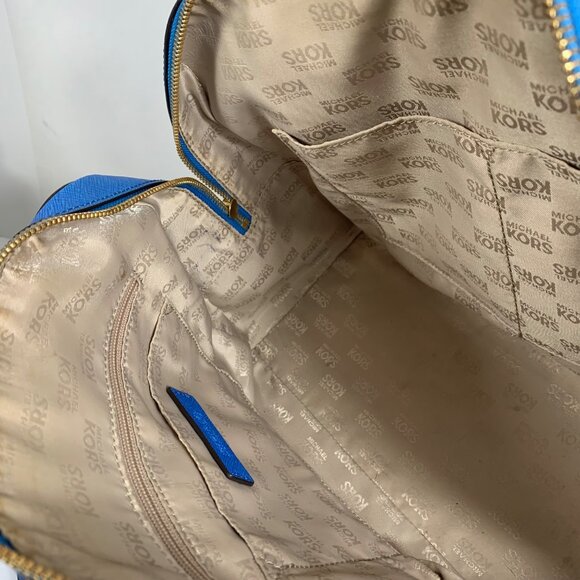 MICHAEL KORS Large Blue Boston Bowlers Satchel Shoulder Bag w/ Bag Charm EUC - Picture 9 of 14